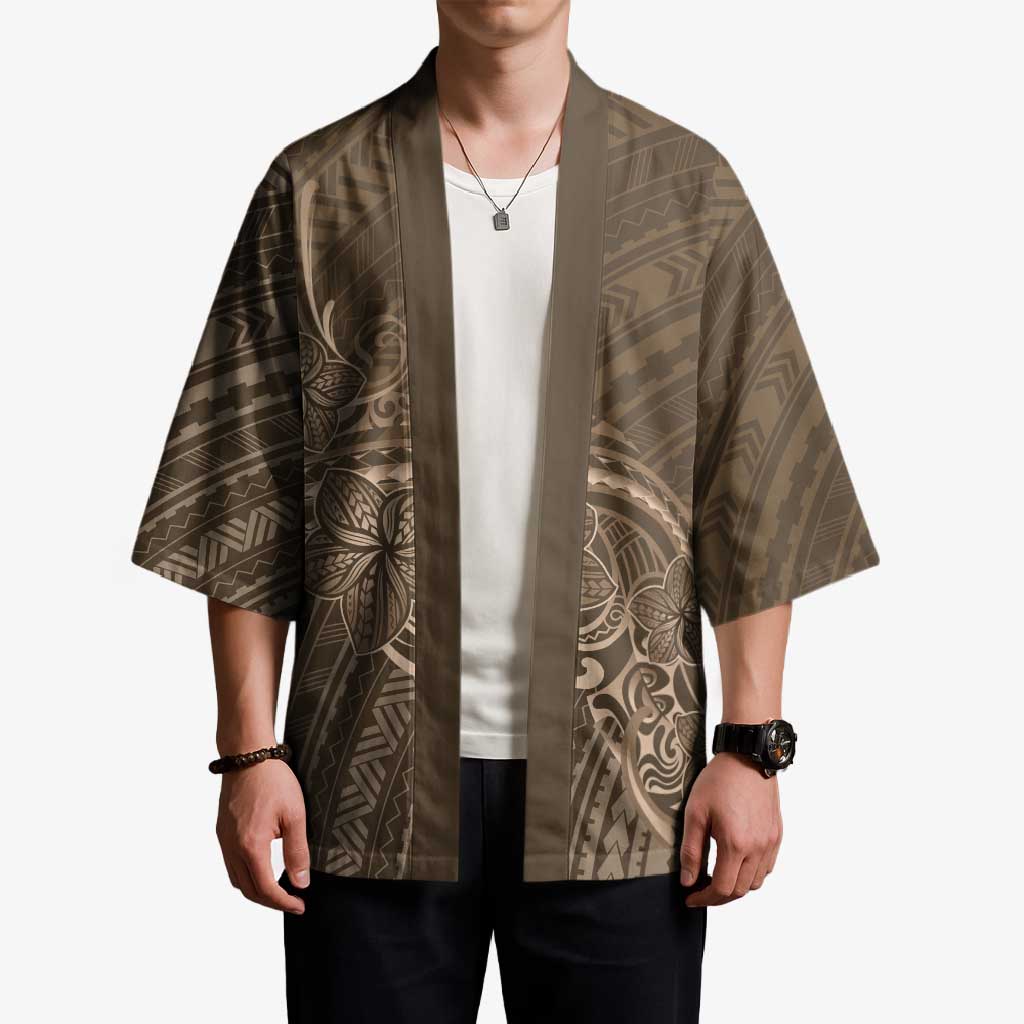 Brown Polynesia Plumeria Tattoo Kimono LT14 - Polynesian Pride