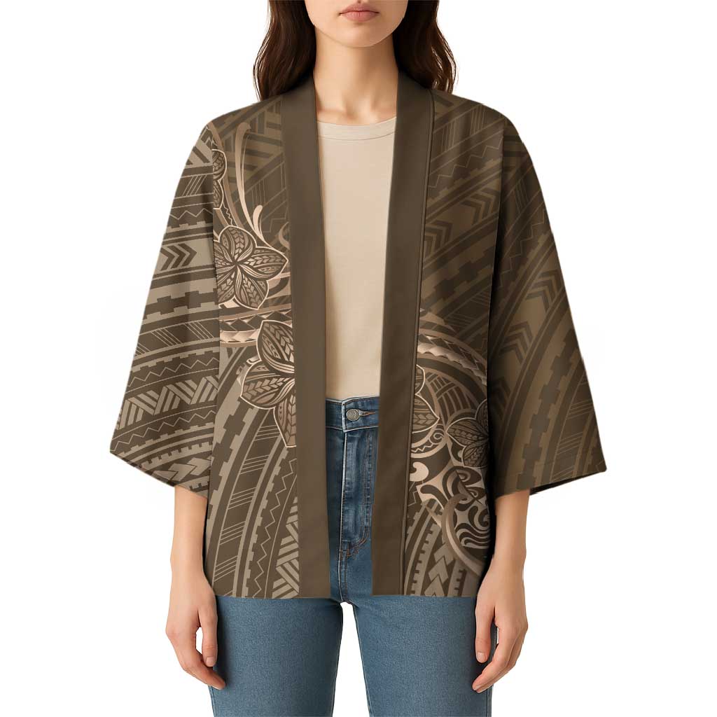 Brown Polynesia Plumeria Tattoo Kimono LT14 - Polynesian Pride