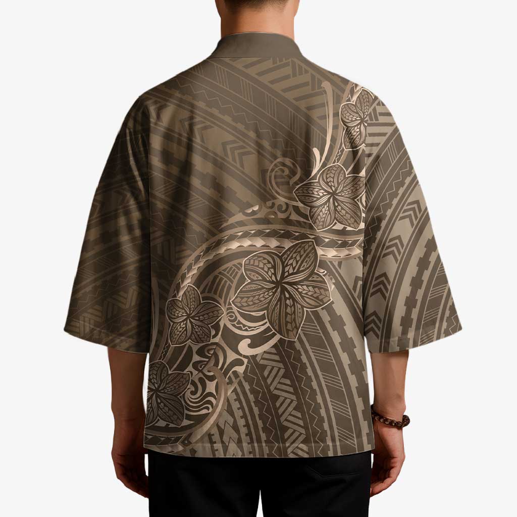 Brown Polynesia Plumeria Tattoo Kimono LT14 - Polynesian Pride