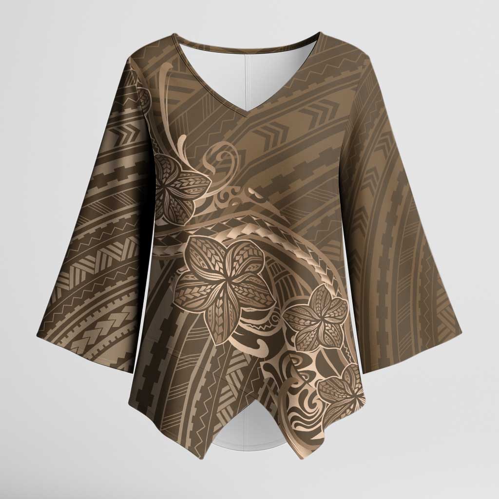 Brown Polynesia Plumeria Tattoo Kimono Sleeve Blouse LT14 Female Brown - Polynesian Pride