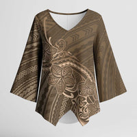 Brown Polynesia Plumeria Tattoo Kimono Sleeve Blouse LT14 Female Brown - Polynesian Pride