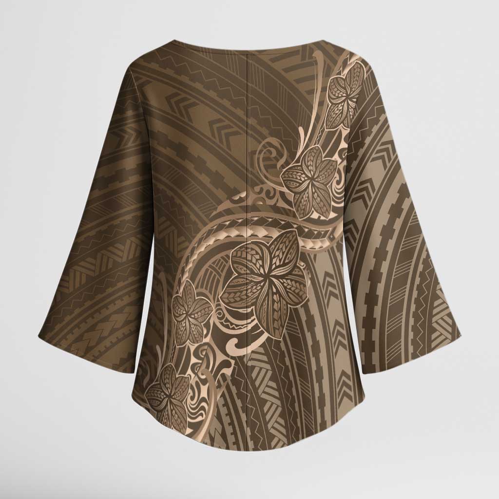 Brown Polynesia Plumeria Tattoo Kimono Sleeve Blouse LT14 - Polynesian Pride