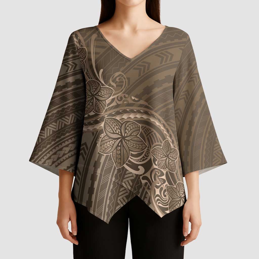 Brown Polynesia Plumeria Tattoo Kimono Sleeve Blouse LT14 - Polynesian Pride