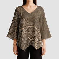 Brown Polynesia Plumeria Tattoo Kimono Sleeve Blouse LT14 - Polynesian Pride