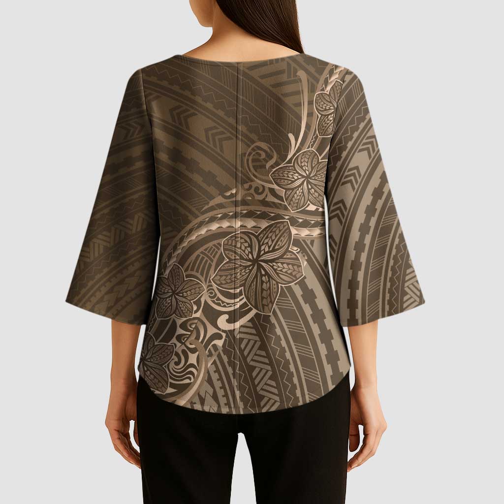 Brown Polynesia Plumeria Tattoo Kimono Sleeve Blouse LT14 - Polynesian Pride