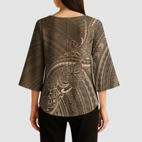 Brown Polynesia Plumeria Tattoo Kimono Sleeve Blouse LT14 - Polynesian Pride
