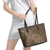 Brown Polynesia Plumeria Tattoo Leather Tote Bag LT14 - Polynesian Pride