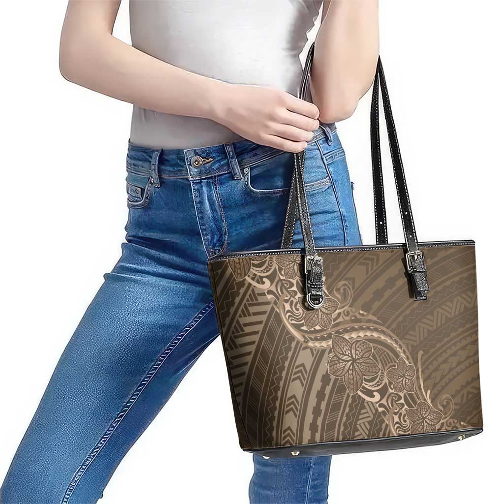 Brown Polynesia Plumeria Tattoo Leather Tote Bag LT14 - Polynesian Pride