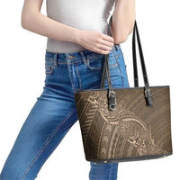 Brown Polynesia Plumeria Tattoo Leather Tote Bag LT14 - Polynesian Pride