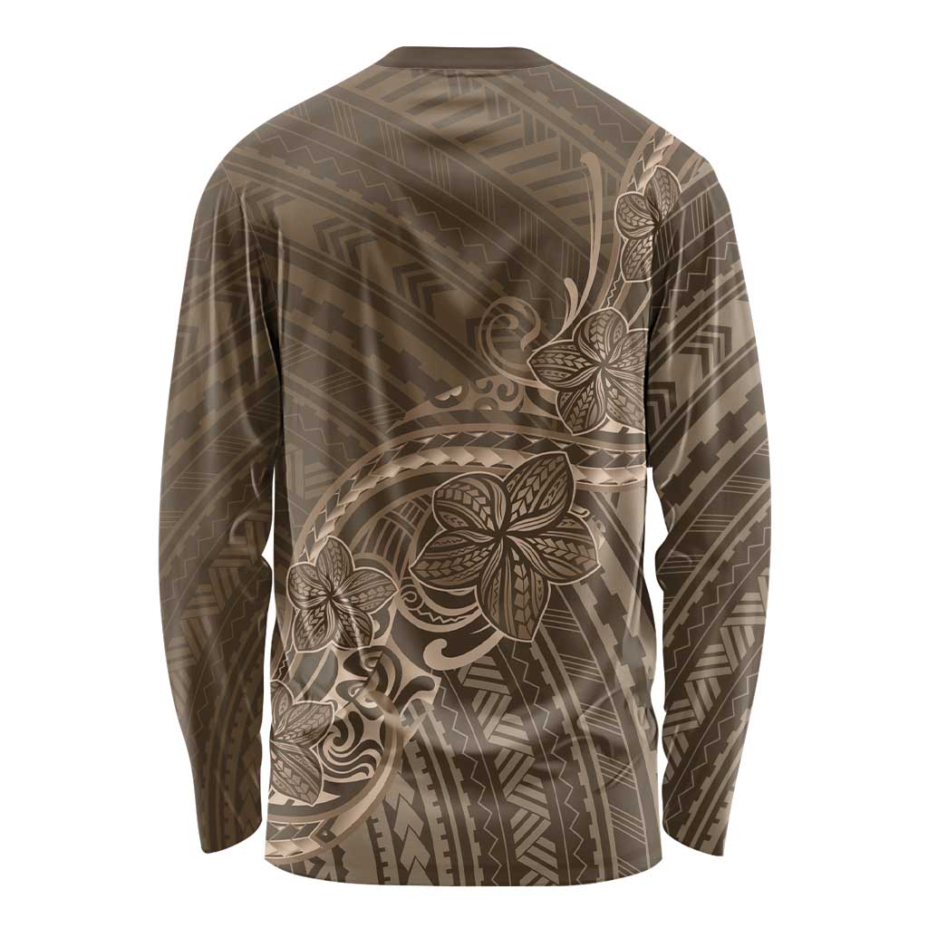 Brown Polynesia Plumeria Tattoo Long Sleeve Shirt LT14 - Polynesian Pride