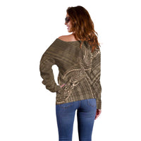 Brown Polynesia Plumeria Tattoo Off Shoulder Sweater LT14 - Polynesian Pride