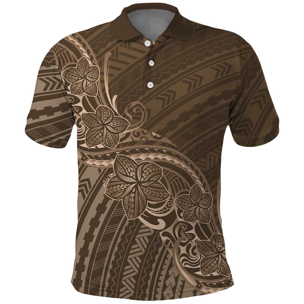 Brown Polynesia Plumeria Tattoo Polo Shirt LT14 Brown - Polynesian Pride
