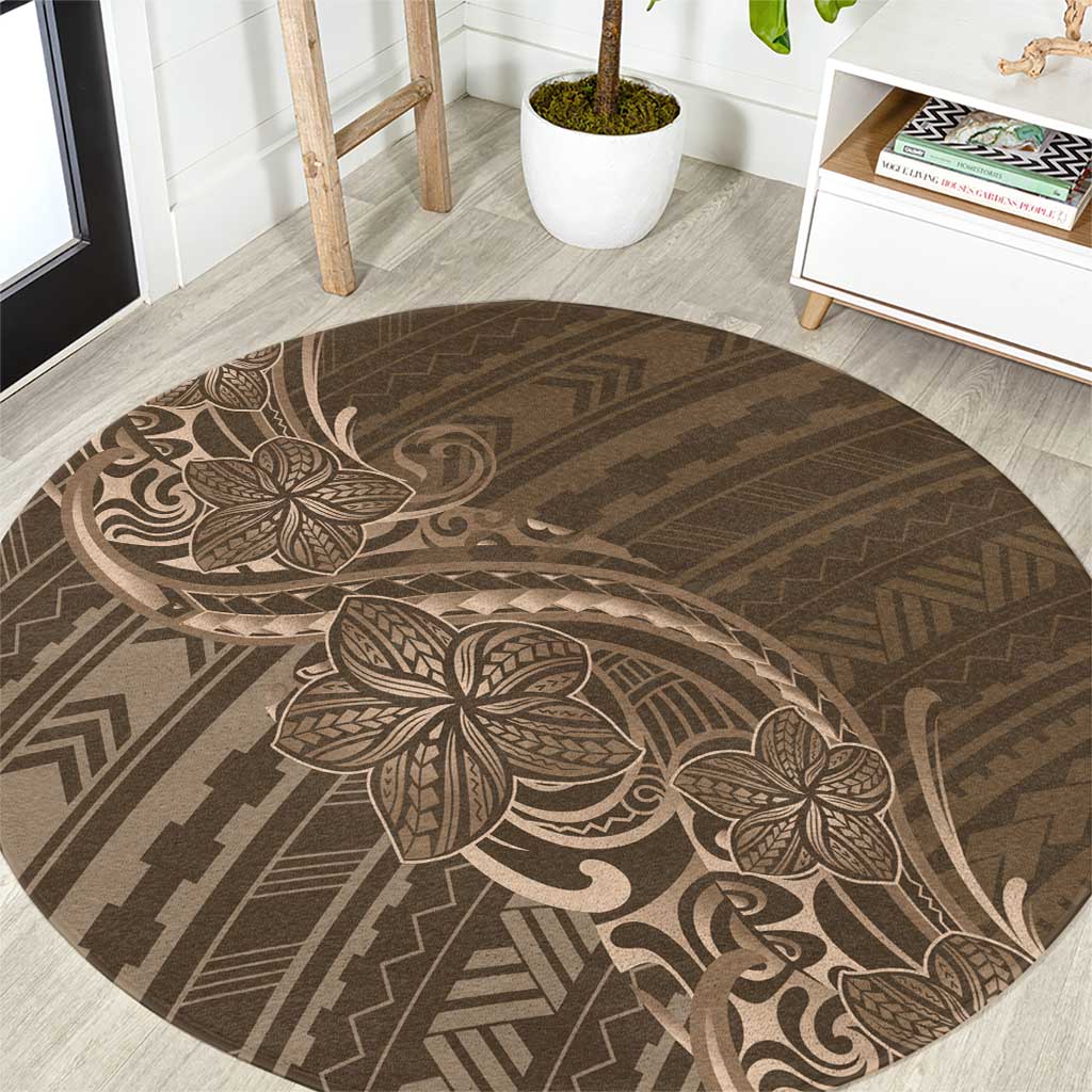 Brown Polynesia Plumeria Tattoo Round Carpet LT14 Brown - Polynesian Pride