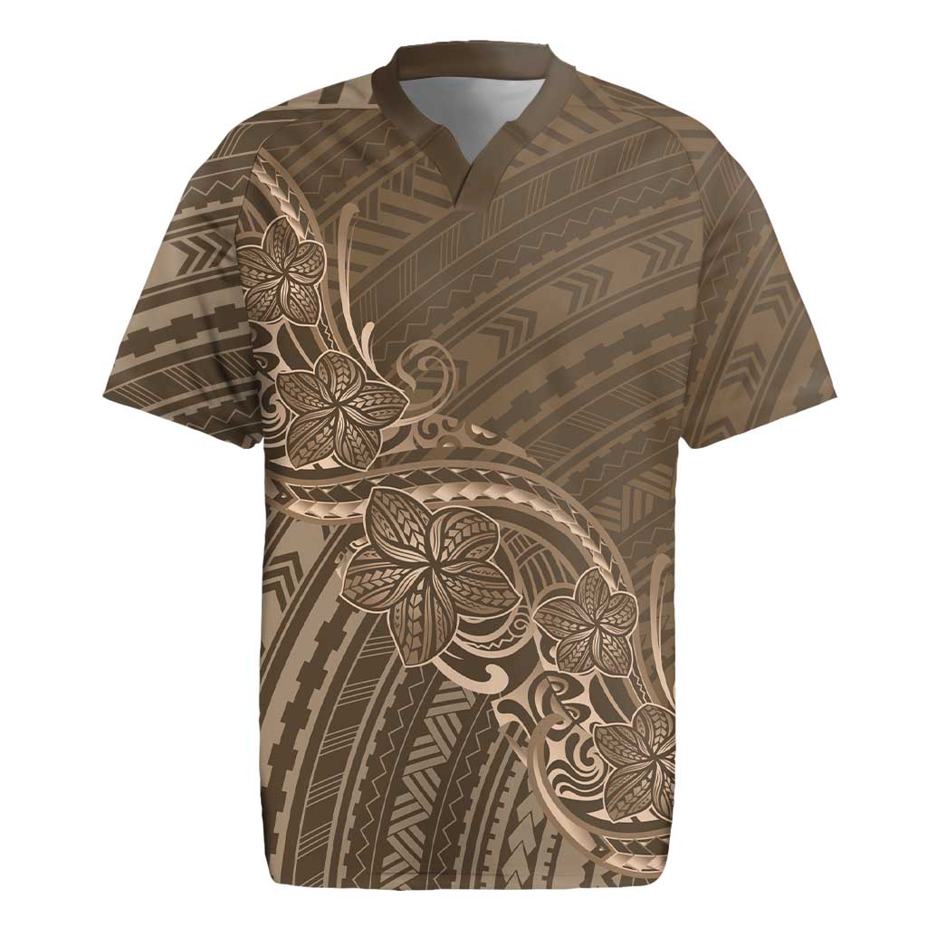 Brown Polynesia Plumeria Tattoo Rugby Jersey LT14 Brown - Polynesian Pride