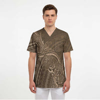 Brown Polynesia Plumeria Tattoo Scrub Top LT14 - Polynesian Pride