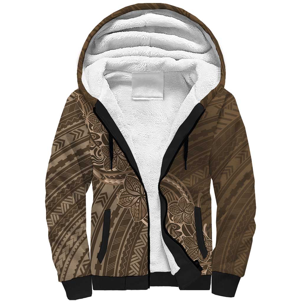 Brown Polynesia Plumeria Tattoo Sherpa Hoodie LT14 Unisex Brown - Polynesian Pride