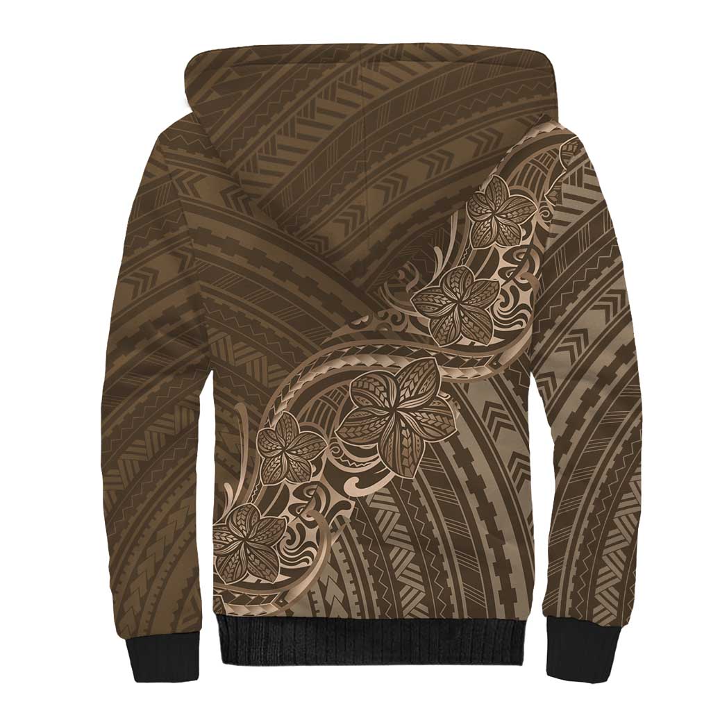 Brown Polynesia Plumeria Tattoo Sherpa Hoodie LT14 - Polynesian Pride