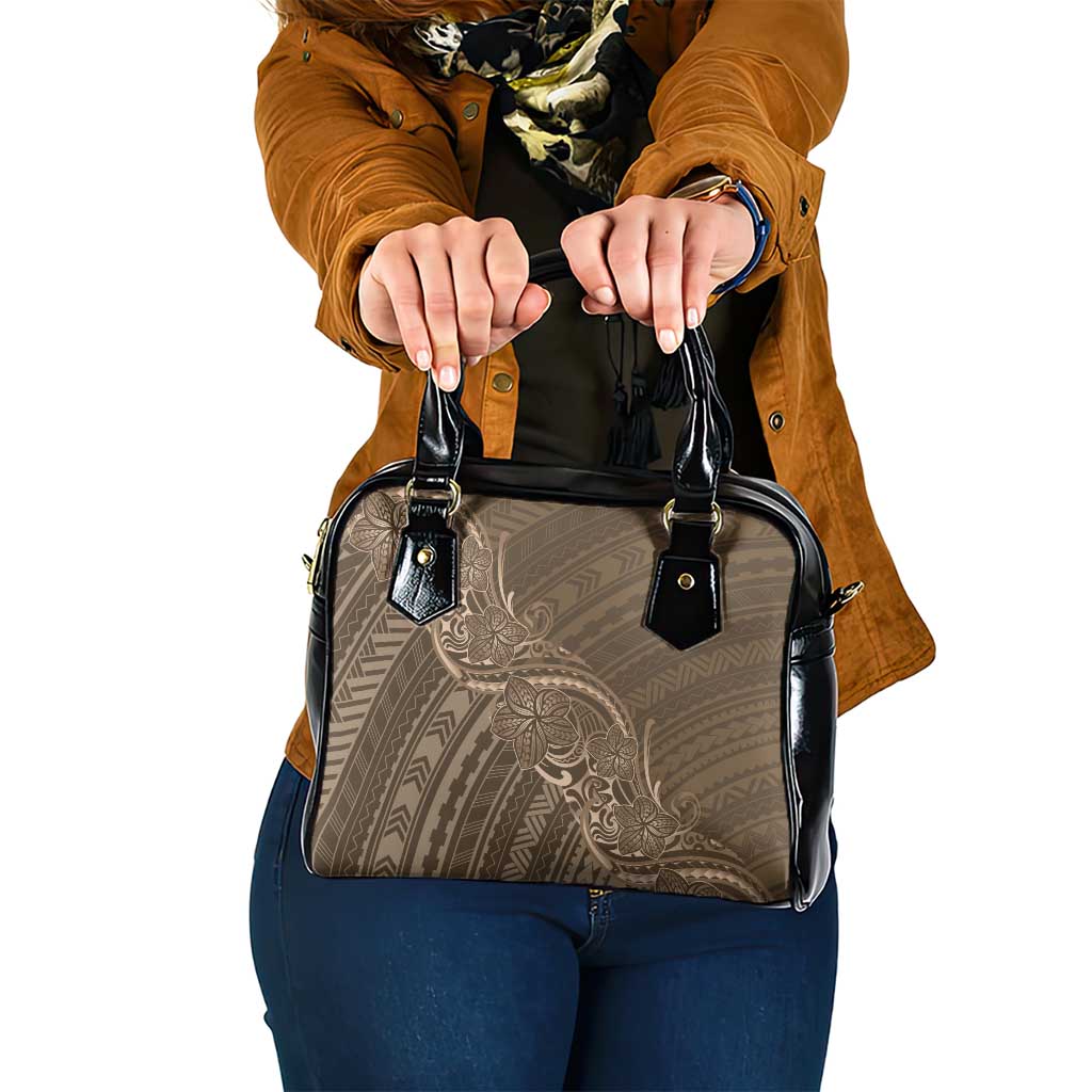 Brown Polynesia Plumeria Tattoo Shoulder Handbag