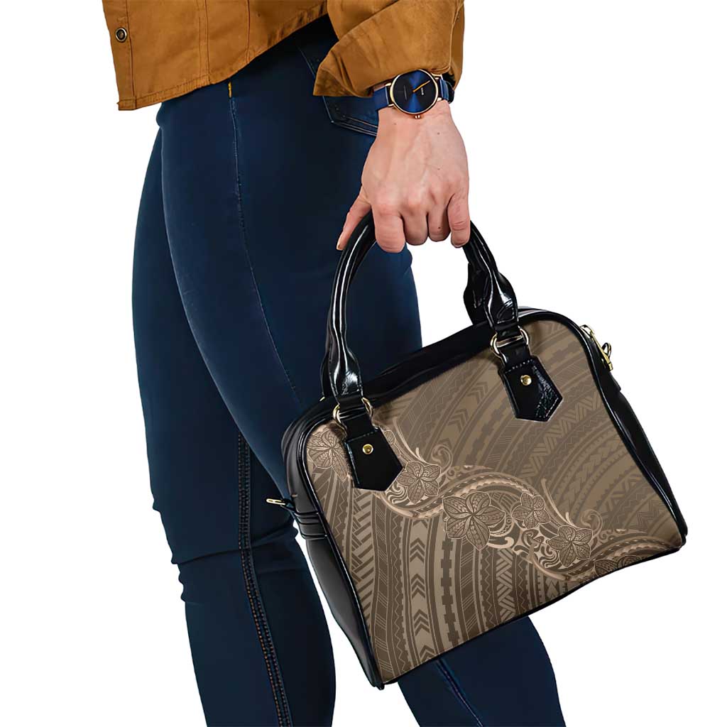 Brown Polynesia Plumeria Tattoo Shoulder Handbag