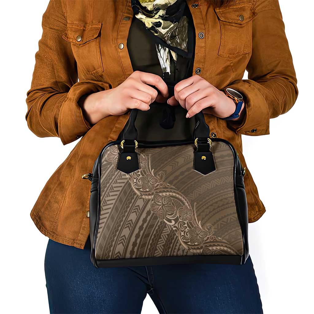 Brown Polynesia Plumeria Tattoo Shoulder Handbag