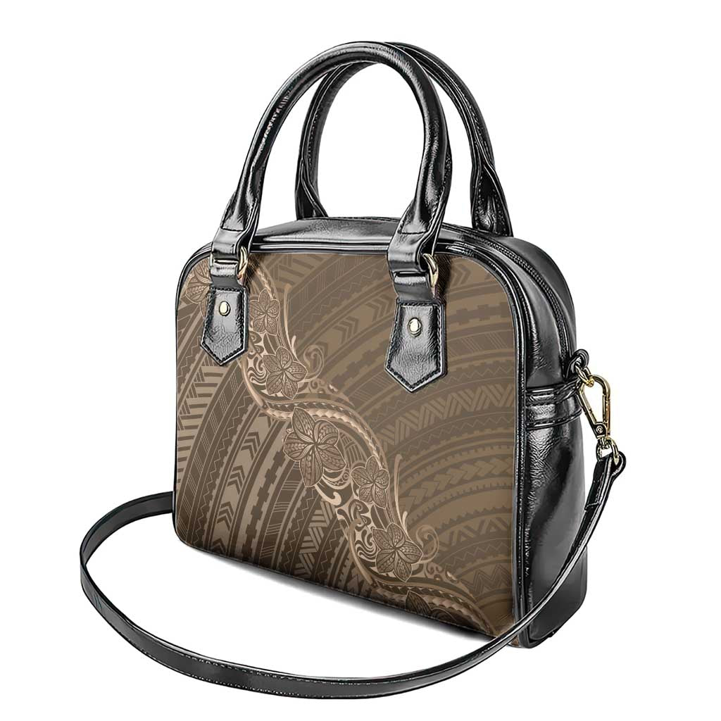 Brown Polynesia Plumeria Tattoo Shoulder Handbag