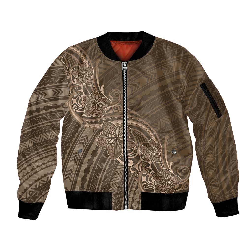 Brown Polynesia Plumeria Tattoo Sleeve Zip Bomber Jacket LT14 Unisex Brown - Polynesian Pride