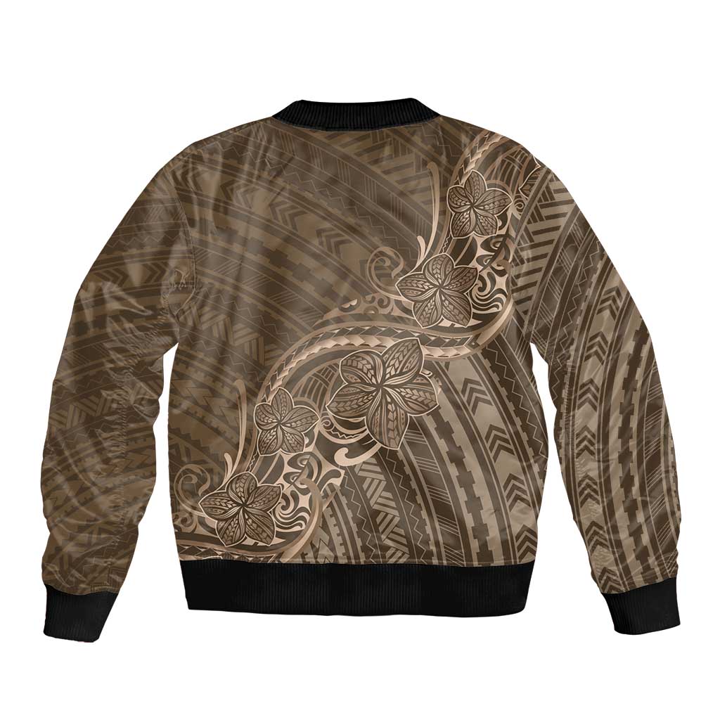 Brown Polynesia Plumeria Tattoo Sleeve Zip Bomber Jacket LT14 - Polynesian Pride