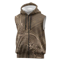Brown Polynesia Plumeria Tattoo Sleeveless Zip Hoodie
