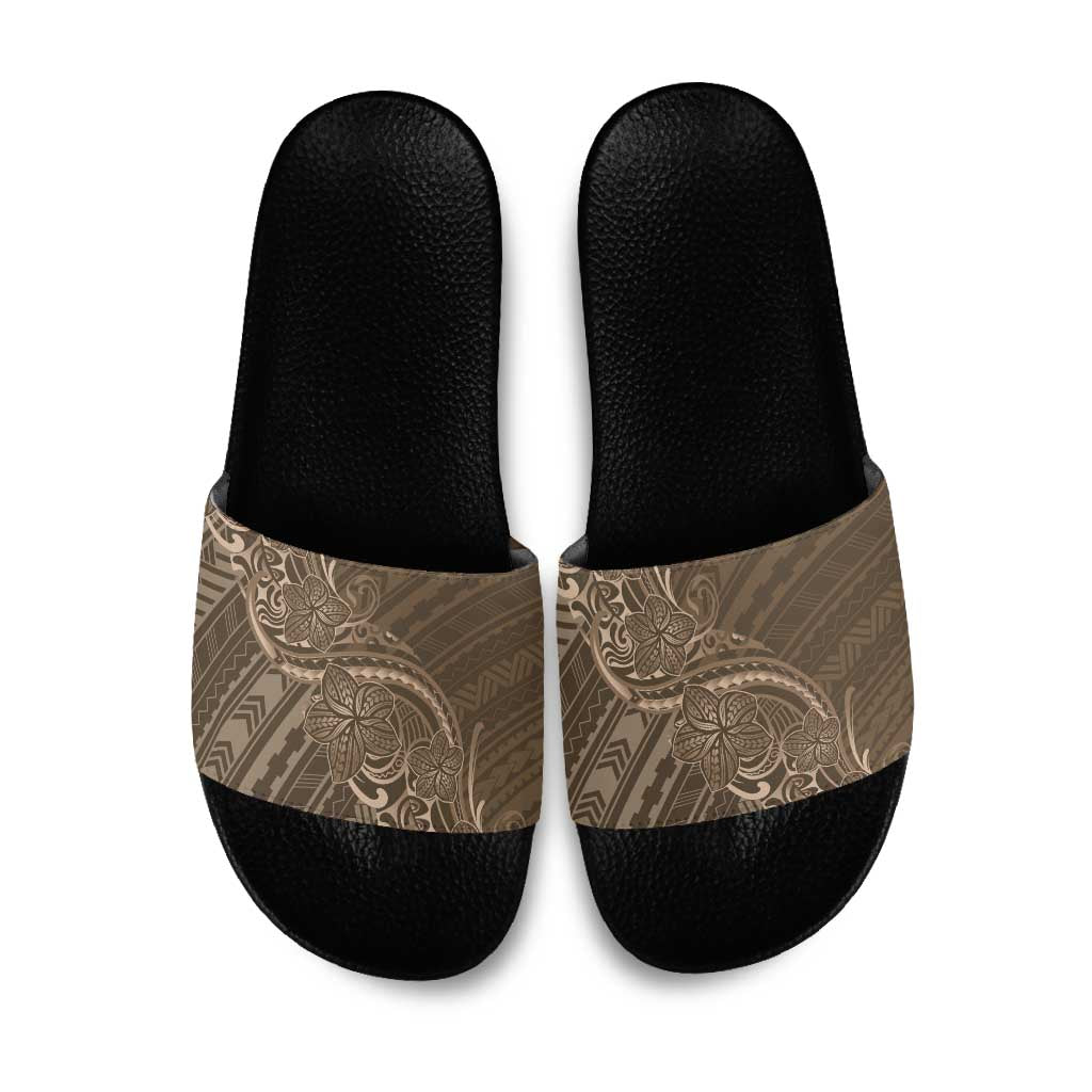 Brown Polynesia Plumeria Tattoo Slide Sandals LT14 Brown - Polynesian Pride