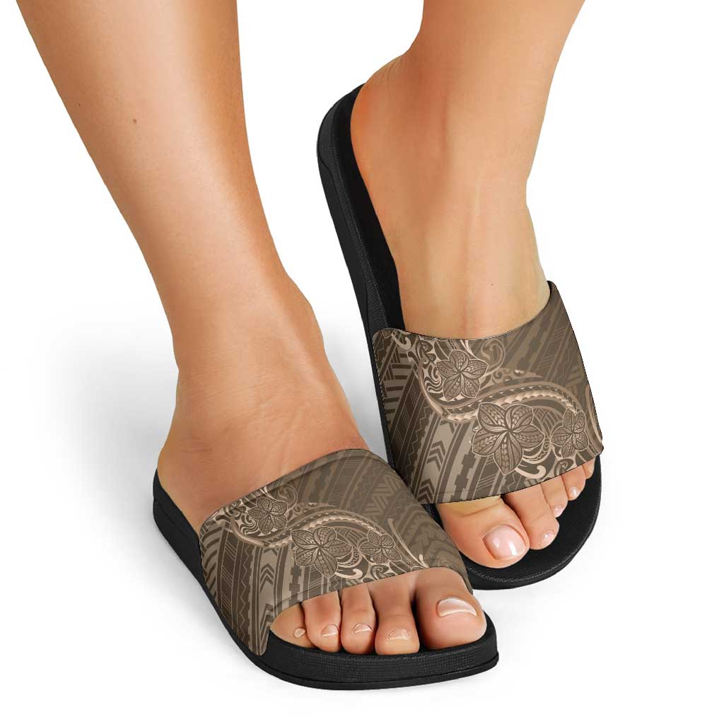Brown Polynesia Plumeria Tattoo Slide Sandals LT14 - Polynesian Pride