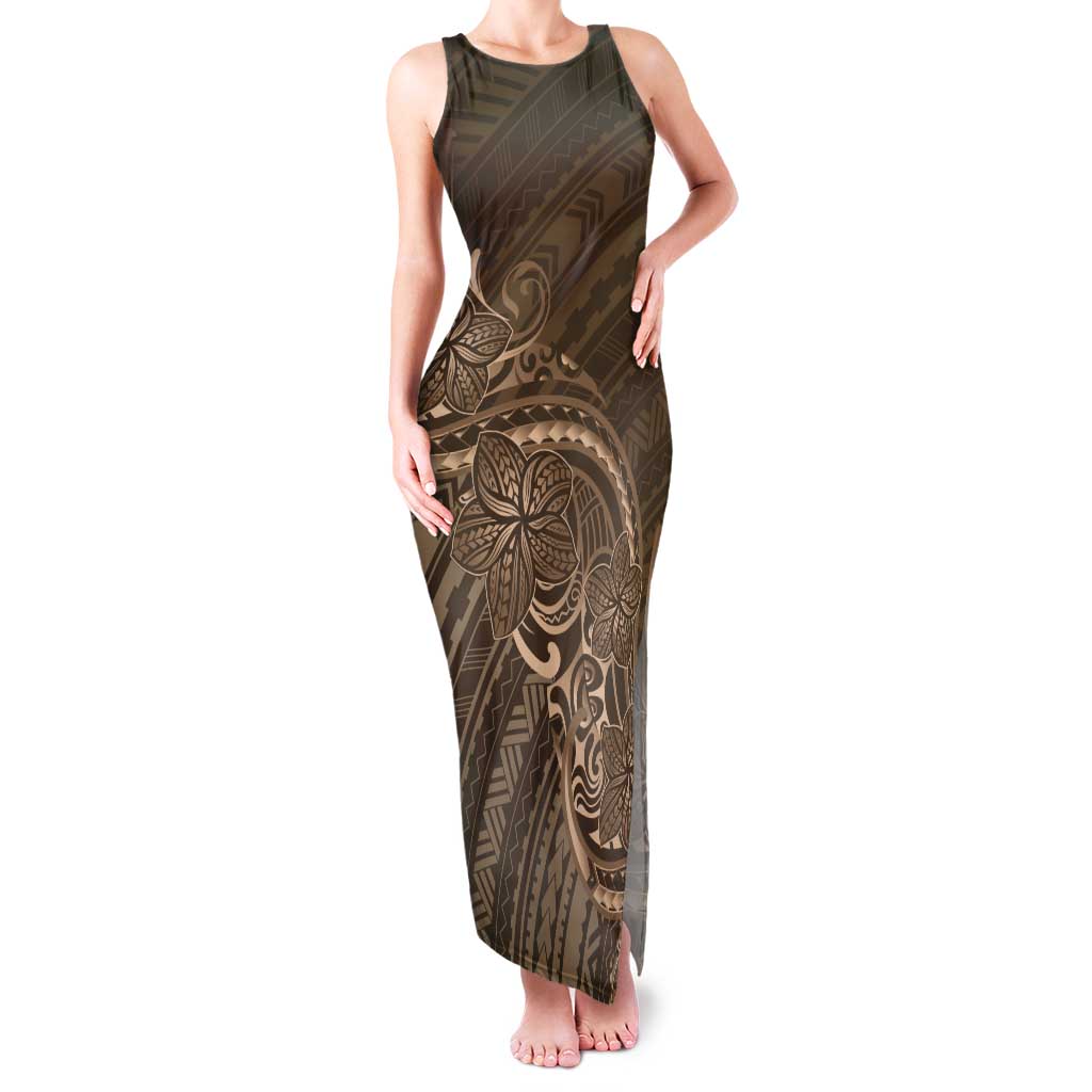 Brown Polynesia Plumeria Tattoo Tank Maxi Dress LT14 Women Brown - Polynesian Pride