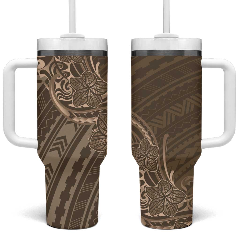 Brown Polynesia Plumeria Tattoo Tumbler With Handle LT14 One Size: 40 oz Brown - Polynesian Pride