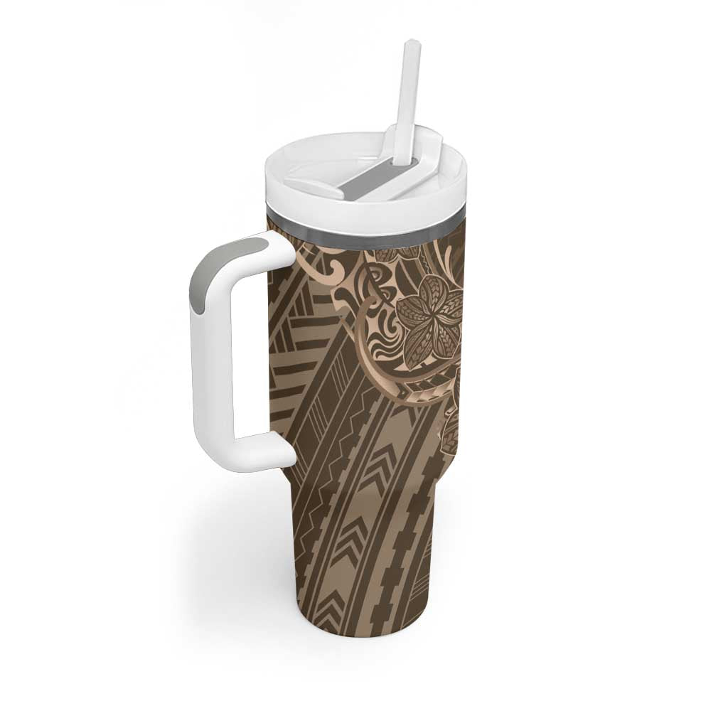 Brown Polynesia Plumeria Tattoo Tumbler With Handle LT14 - Polynesian Pride