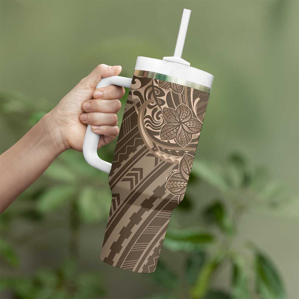 Brown Polynesia Plumeria Tattoo Tumbler With Handle LT14 - Polynesian Pride