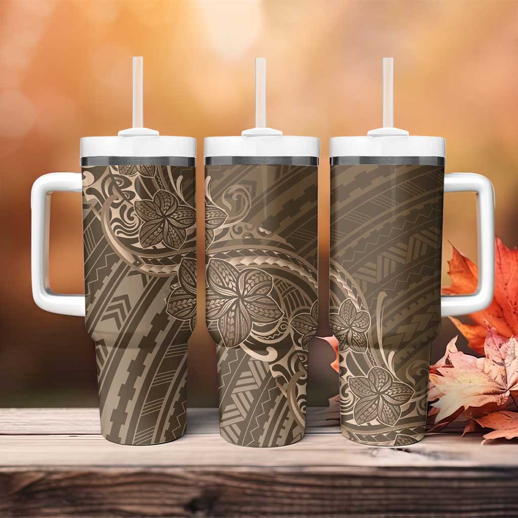 Brown Polynesia Plumeria Tattoo Tumbler With Handle LT14 - Polynesian Pride