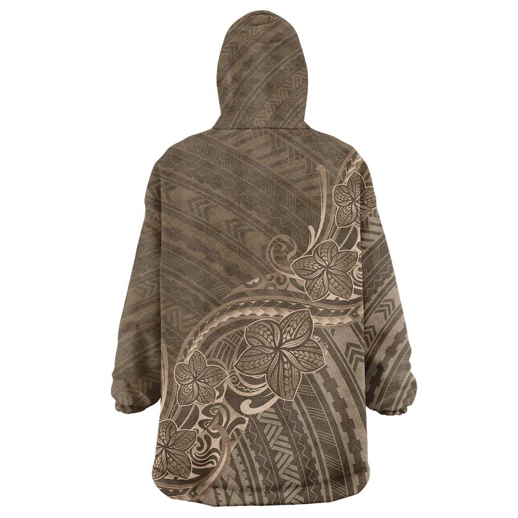 Brown Polynesia Plumeria Tattoo Wearable Blanket Hoodie LT14 - Polynesian Pride
