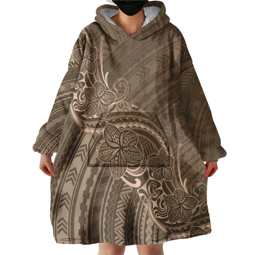 Brown Polynesia Plumeria Tattoo Wearable Blanket Hoodie LT14 - Polynesian Pride