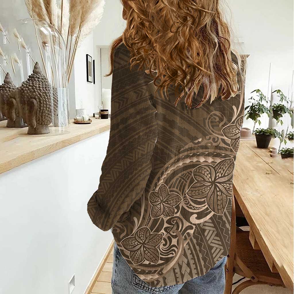 Brown Polynesia Plumeria Tattoo Women Casual Shirt LT14 - Polynesian Pride