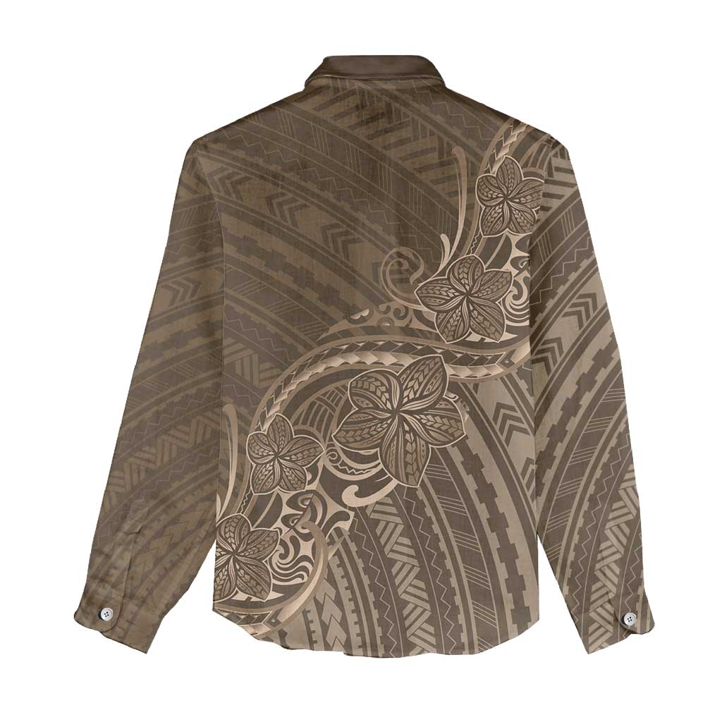 Brown Polynesia Plumeria Tattoo Women Casual Shirt LT14 - Polynesian Pride