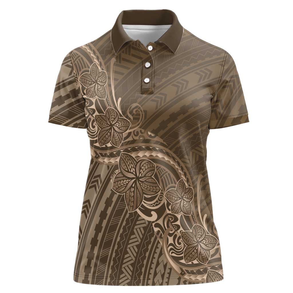 Brown Polynesia Plumeria Tattoo Women Polo Shirt LT14 Female Brown - Polynesian Pride