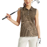 Brown Polynesia Plumeria Tattoo Women Sleeveless Polo Shirt LT14 - Polynesian Pride