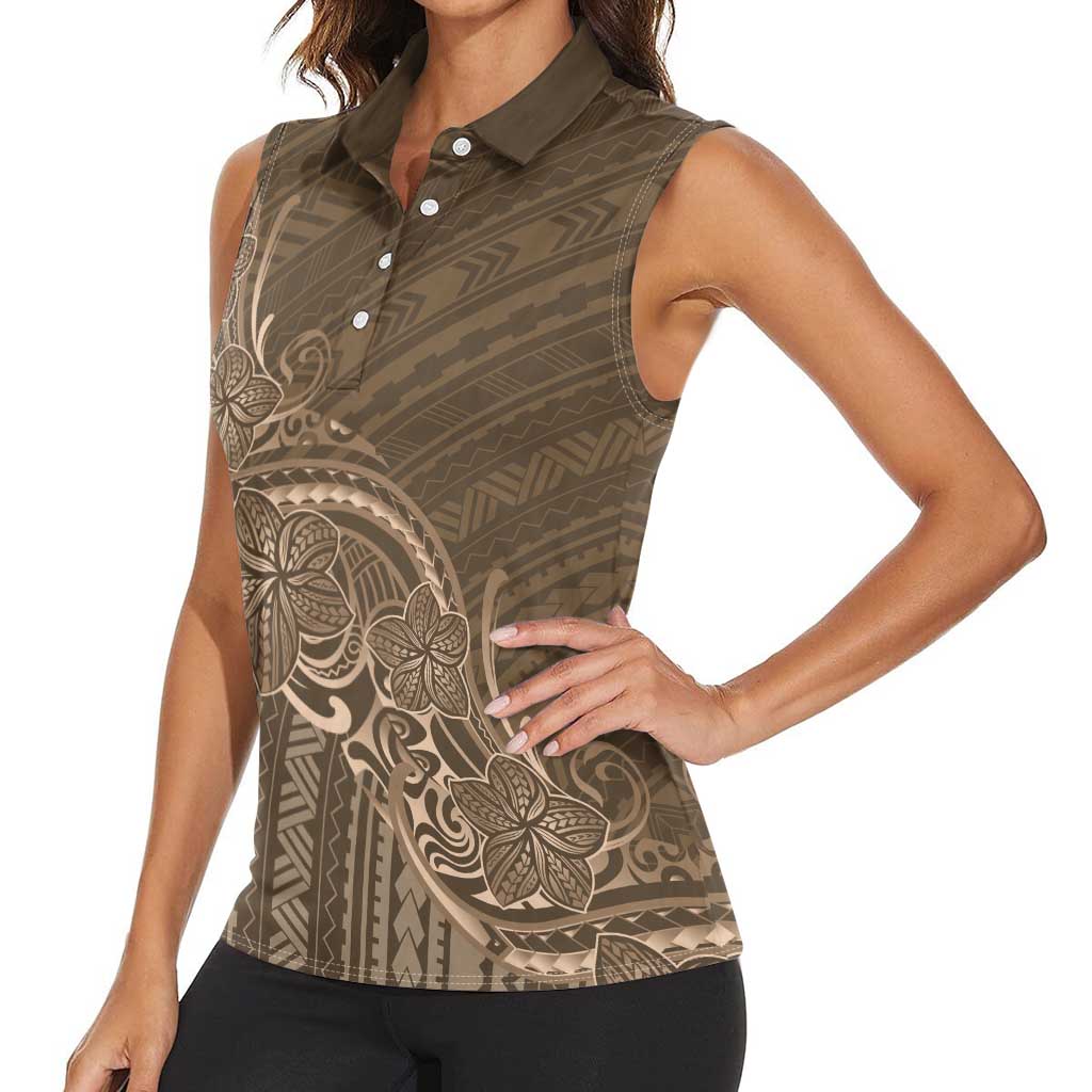 Brown Polynesia Plumeria Tattoo Women Sleeveless Polo Shirt LT14 - Polynesian Pride
