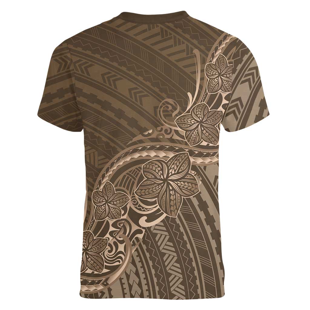 Brown Polynesia Plumeria Tattoo Women V-Neck T-Shirt LT14 - Polynesian Pride