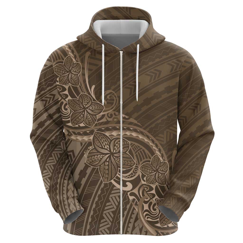 Brown Polynesia Plumeria Tattoo Zip Hoodie LT14 - Polynesian Pride