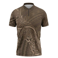 Brown Polynesia Plumeria Tattoo Zipper Polo Shirt LT14 Brown - Polynesian Pride