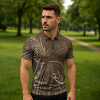 Brown Polynesia Plumeria Tattoo Zipper Polo Shirt LT14 - Polynesian Pride