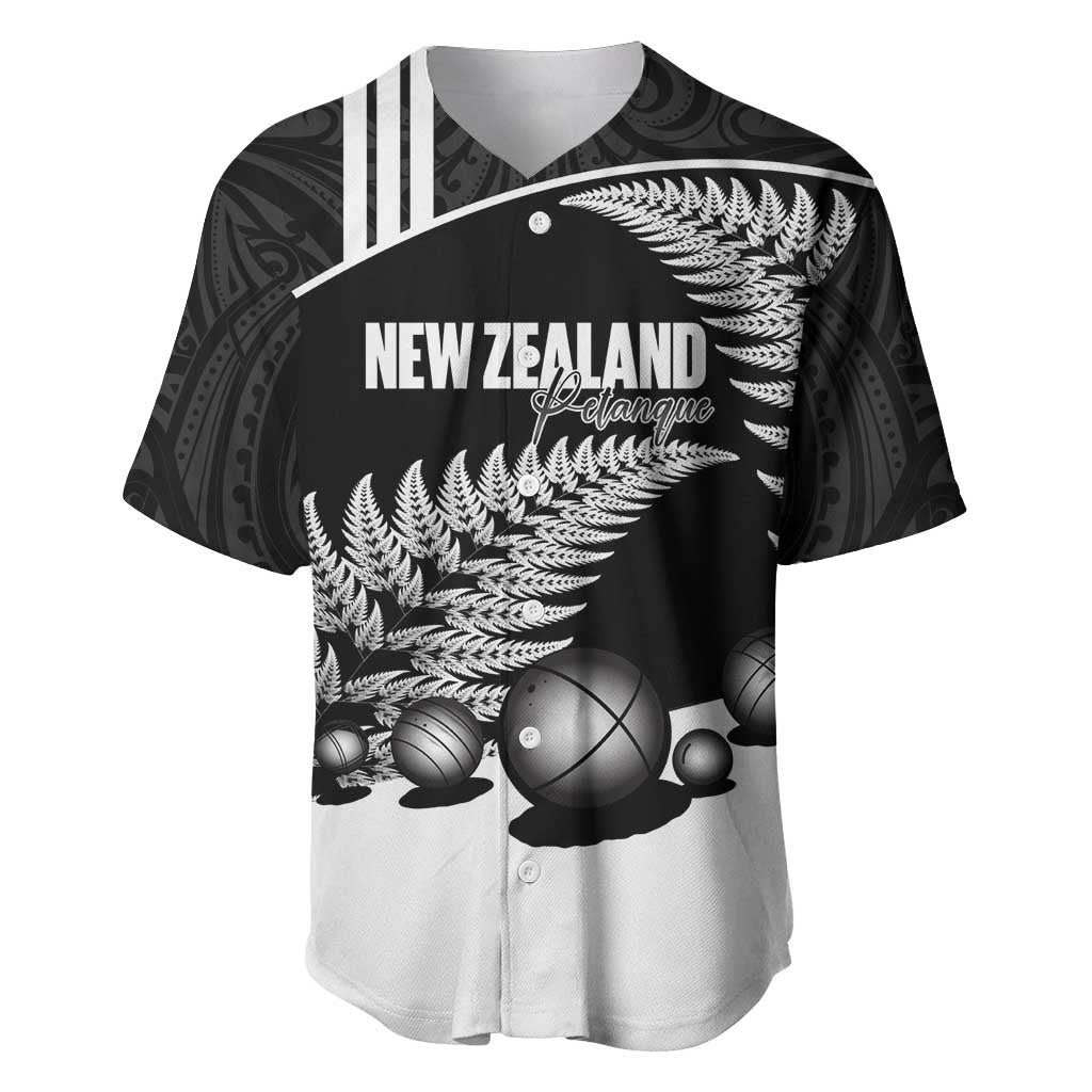 Custom New Zealand Silver Fern Petanque Baseball Jersey Aotearoa Maori Pattern LT14 Black - Polynesian Pride