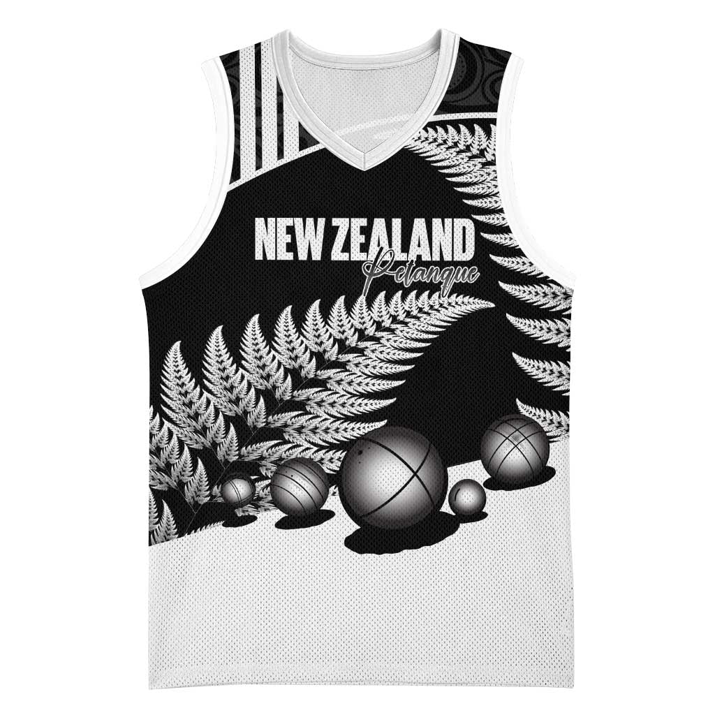 Custom New Zealand Silver Fern Petanque Basketball Jersey Aotearoa Maori Pattern