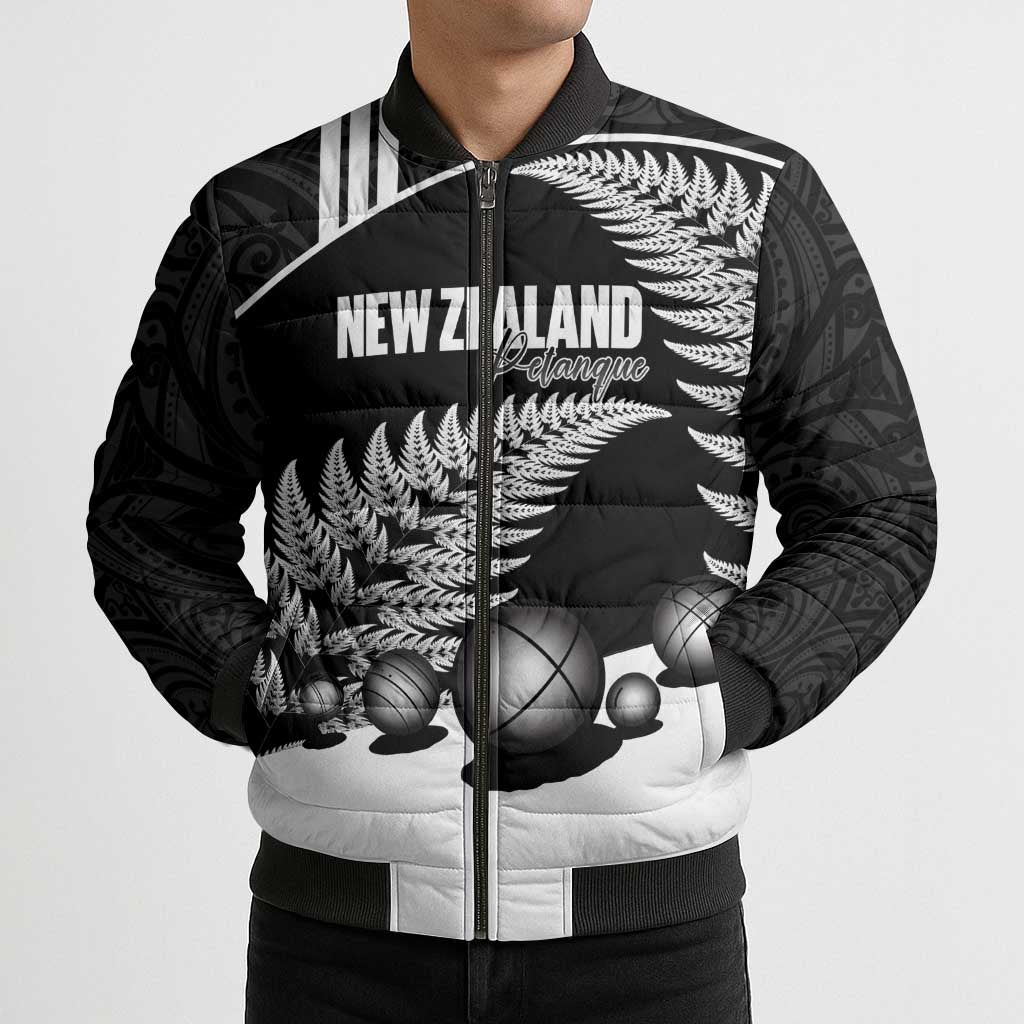 Custom New Zealand Silver Fern Petanque Bomber Puffer Jacket Aotearoa Maori Pattern LT14 - Polynesian Pride