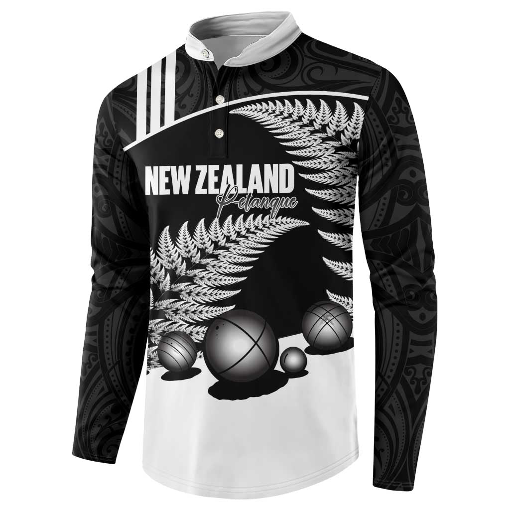 Custom New Zealand Silver Fern Petanque Button Sweatshirt Aotearoa Maori Pattern LT14 - Polynesian Pride